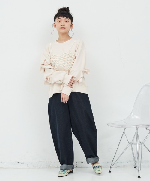 MERLOT（メルロー）の「袖リボンスウェット（スウェット・レディース・ホワイト/ブラック・FREE）」の7枚目の写真