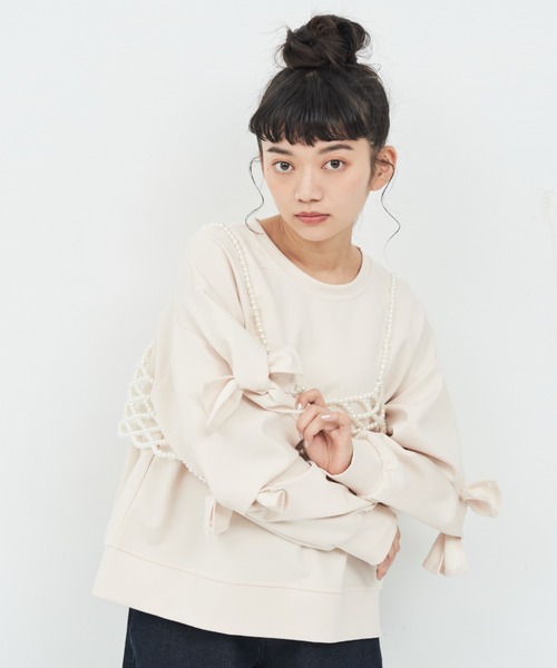 MERLOT（メルロー）の「袖リボンスウェット（スウェット・レディース・ホワイト/ブラック・FREE）」の17枚目の写真