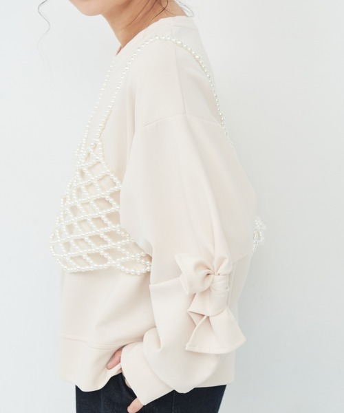 MERLOT（メルロー）の「袖リボンスウェット（スウェット・レディース・ホワイト/ブラック・FREE）」の13枚目の写真