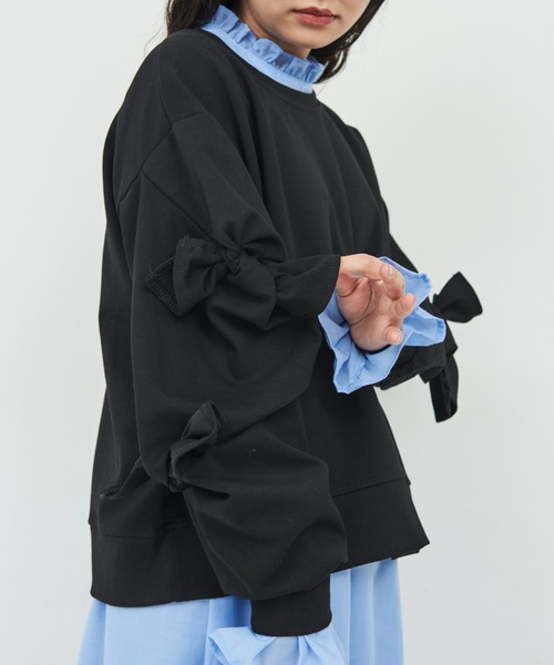 MERLOT（メルロー）の「袖リボンスウェット（スウェット・レディース・ホワイト/ブラック・FREE）」の21枚目の写真