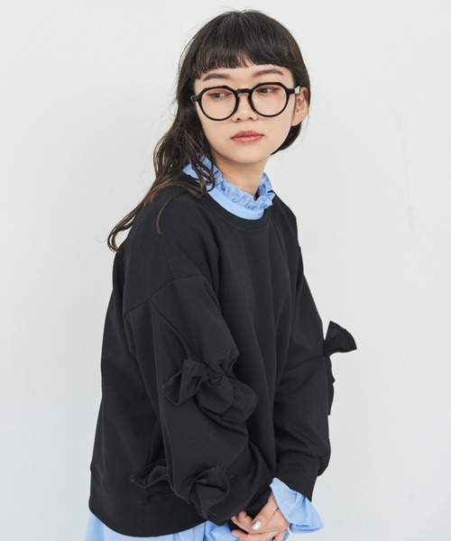 MERLOT（メルロー）の「袖リボンスウェット（スウェット・レディース・ホワイト/ブラック・FREE）」の14枚目の写真