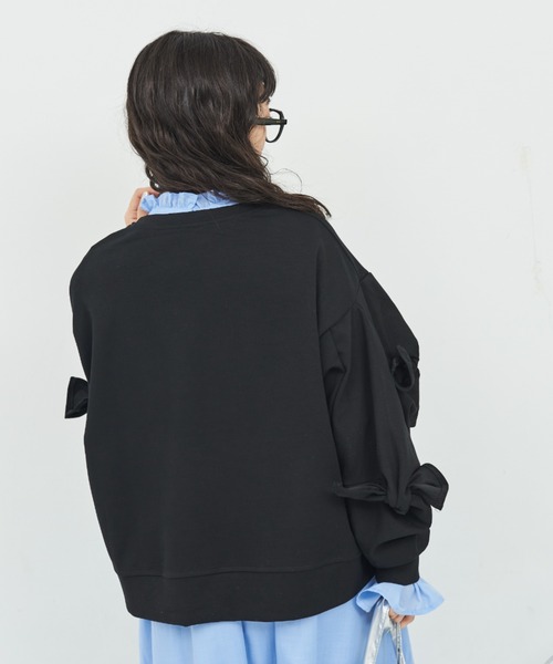 MERLOT（メルロー）の「袖リボンスウェット（スウェット・レディース・ホワイト/ブラック・FREE）」の11枚目の写真