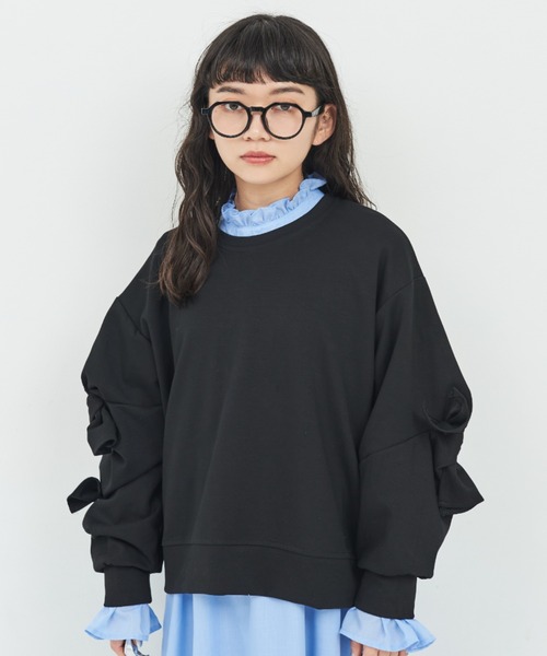 MERLOT（メルロー）の「袖リボンスウェット（スウェット・レディース・ホワイト/ブラック・FREE）」の16枚目の写真