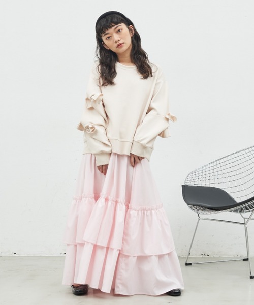 MERLOT（メルロー）の「袖リボンスウェット（スウェット・レディース・ホワイト/ブラック・FREE）」の9枚目の写真