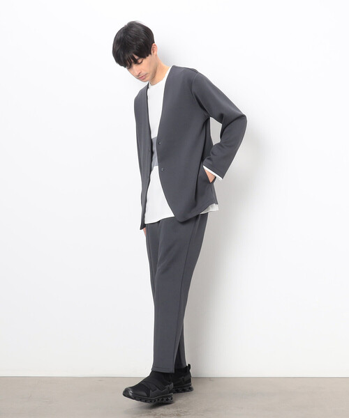 COMME CA ISM(コムサイズム)の「【セットアップ対応】ファンクショナルジャージ ラペルレスジャケット(ノーカラージャケット・メンズ・ブラック/チャコール・S/M/L)」の5枚目の写真