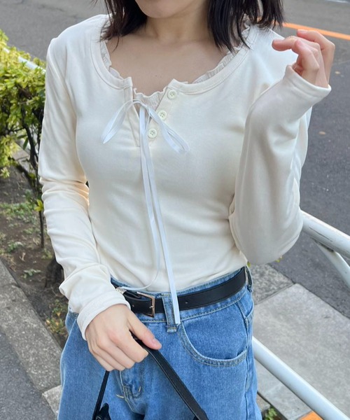 mebole(メボレ)の「フェイクレイヤードカットソー(Tシャツ/カットソー・レディース・アイボリー/ネイビー・FREE)」の3枚目の写真