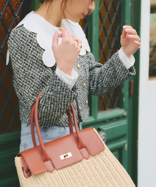 KOBE LETTUCE（コウベレタス）の「ダブルボタンツイードジャケット（ノーカラージャケット・レディース・ブラック/ブラック系・M）」の10枚目の写真