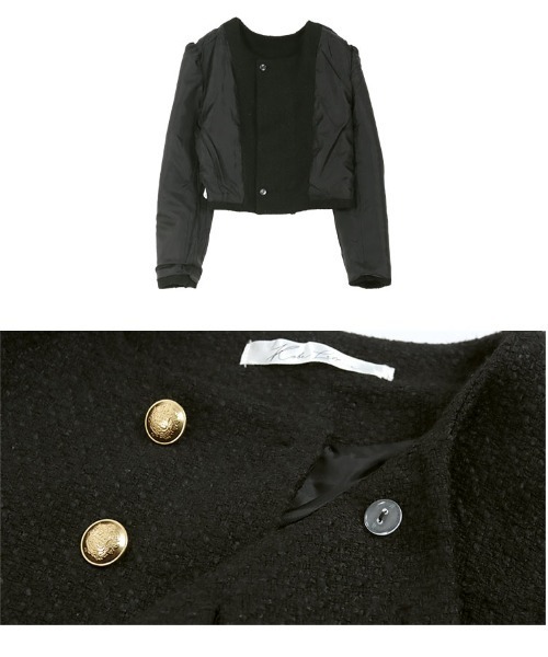 セール】ダブルボタンツイードジャケット（ノーカラージャケット
