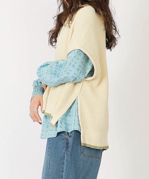 DOUBLE NAME（ダブルネーム）の「ワッフルハーフＺＩＰニット/ユニセックス（ニット/セーター・レディース・オフホワイト/ブルー/グレー・FREE）」の4枚目の写真