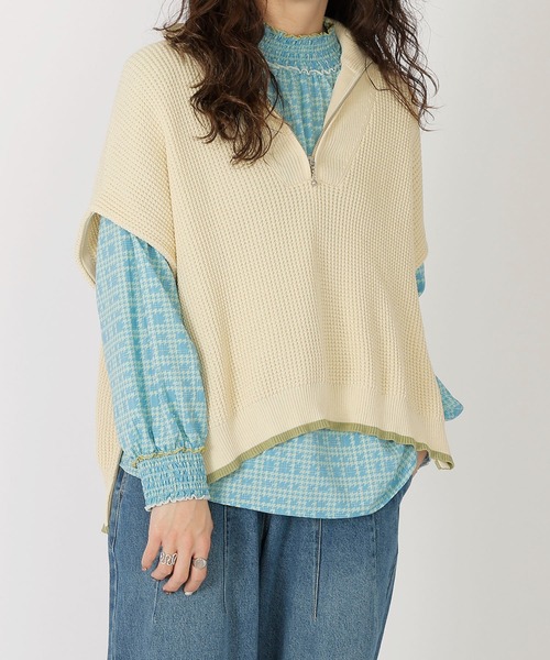 DOUBLE NAME（ダブルネーム）の「ワッフルハーフＺＩＰニット/ユニセックス（ニット/セーター・レディース・オフホワイト/ブルー/グレー・FREE）」の7枚目の写真