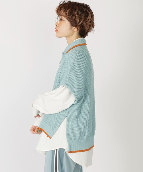 DOUBLE NAME（ダブルネーム）の「ワッフルハーフＺＩＰニット/ユニセックス（ニット/セーター・レディース・オフホワイト/ブルー/グレー・FREE）」の13枚目の写真