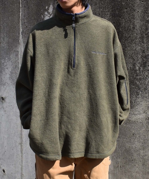 新品　マークアンドロナ　フリース　プルオーバー　ハーフジップ　ネイビー　48 MARK&LONA マークアンドロナ ジップパーカー ネイビー×白 総柄 スカル