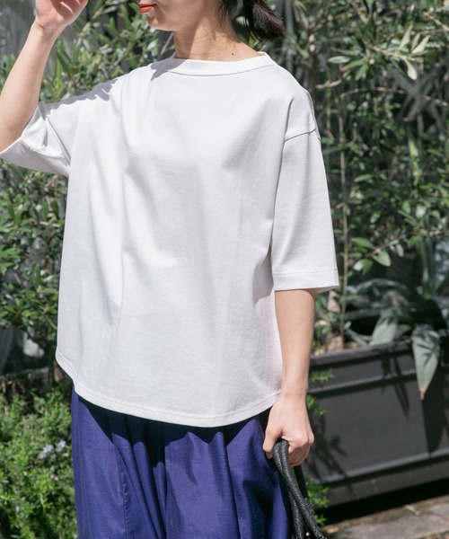 FORK&SPOON（フォークアンドスプーン）の「FORK&SPOON　ボトルネック5分袖Tシャツ（Tシャツ/カットソー・レディース・ベージュ系その他/ブラック/オフホワイト/ブルー/ブラック系その他/グリーン・1）」の2枚目の写真