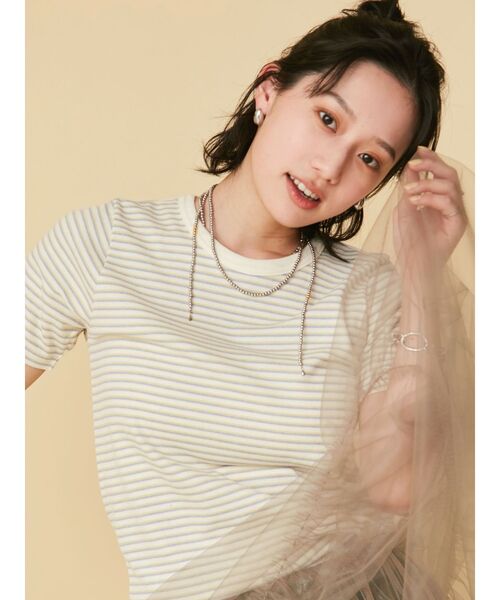 Ungrid(アングリッド)の「【WEB限定】コンパクトボーダーTee(Tシャツ/カットソー・レディース・チャコールグレー/オレンジ/グリーン/アイボリー・FREE)」の6枚目の写真