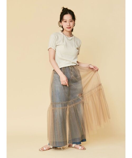 Ungrid(アングリッド)の「【WEB限定】コンパクトボーダーTee(Tシャツ/カットソー・レディース・チャコールグレー/オレンジ/グリーン/アイボリー・FREE)」の9枚目の写真