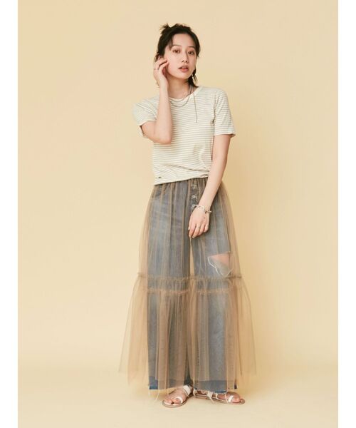 Ungrid(アングリッド)の「【WEB限定】コンパクトボーダーTee(Tシャツ/カットソー・レディース・チャコールグレー/オレンジ/グリーン/アイボリー・FREE)」の10枚目の写真