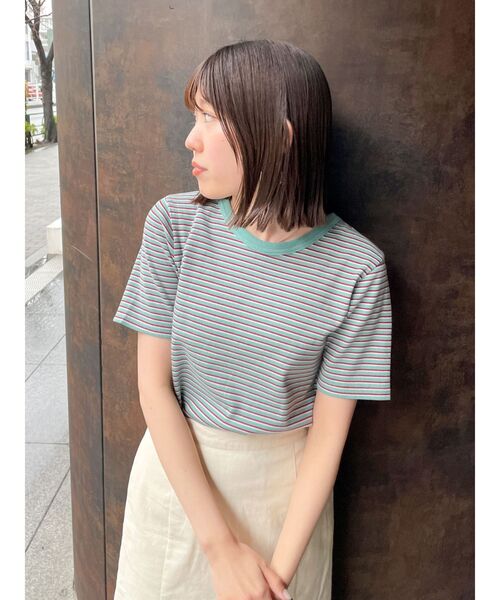 Ungrid(アングリッド)の「【WEB限定】コンパクトボーダーTee(Tシャツ/カットソー・レディース・チャコールグレー/オレンジ/グリーン/アイボリー・FREE)」の20枚目の写真