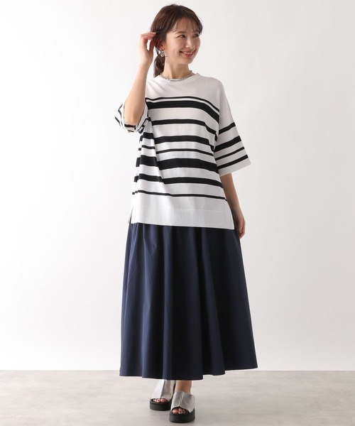 LEPSIM(レプシィム)の「14ゲージ5分袖クルーネック 987572(ニット/セーター・レディース・ブラック/ホワイト×ブラック/ライトグリーン/オレンジ/ブルー/オフホワイト・FREE)」の15枚目の写真