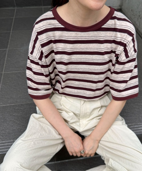 feepur（フェピュール）の「ランダムボーダールーズリンガーTee（Tシャツ/カットソー・レディース・カーキ/ブラック/エンジ・MEDIUM）」の3枚目の写真