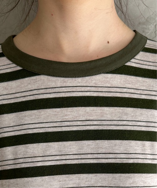 feepur（フェピュール）の「ランダムボーダールーズリンガーTee（Tシャツ/カットソー・レディース・カーキ/ブラック/エンジ・MEDIUM）」の5枚目の写真