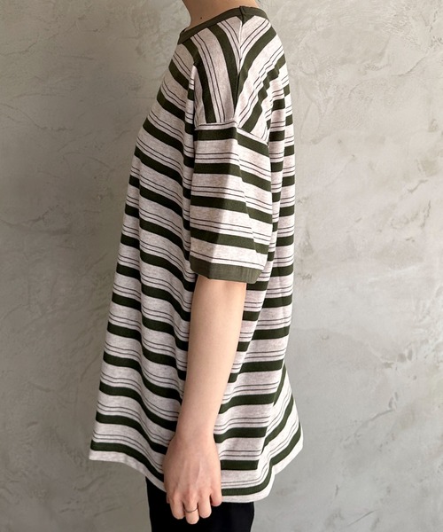 feepur（フェピュール）の「ランダムボーダールーズリンガーTee（Tシャツ/カットソー・レディース・カーキ/ブラック/エンジ・MEDIUM）」の11枚目の写真