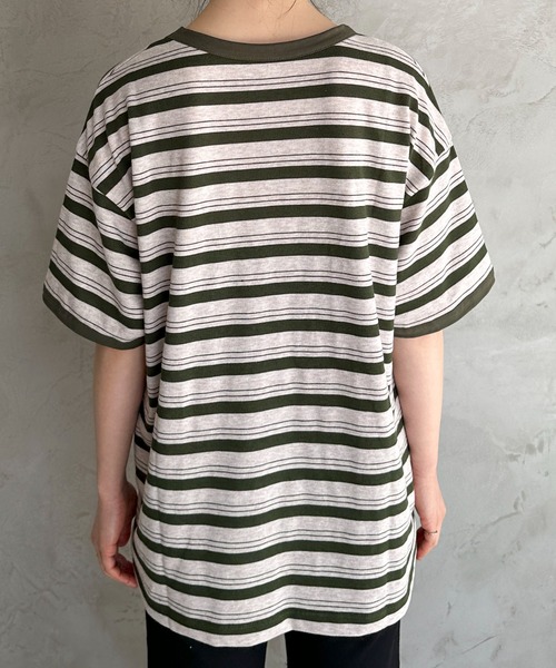 feepur（フェピュール）の「ランダムボーダールーズリンガーTee（Tシャツ/カットソー・レディース・カーキ/ブラック/エンジ・MEDIUM）」の4枚目の写真