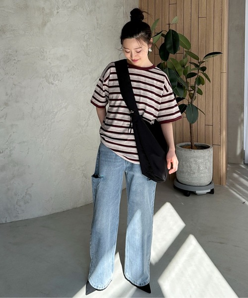 feepur（フェピュール）の「ランダムボーダールーズリンガーTee（Tシャツ/カットソー・レディース・カーキ/ブラック/エンジ・MEDIUM）」の16枚目の写真