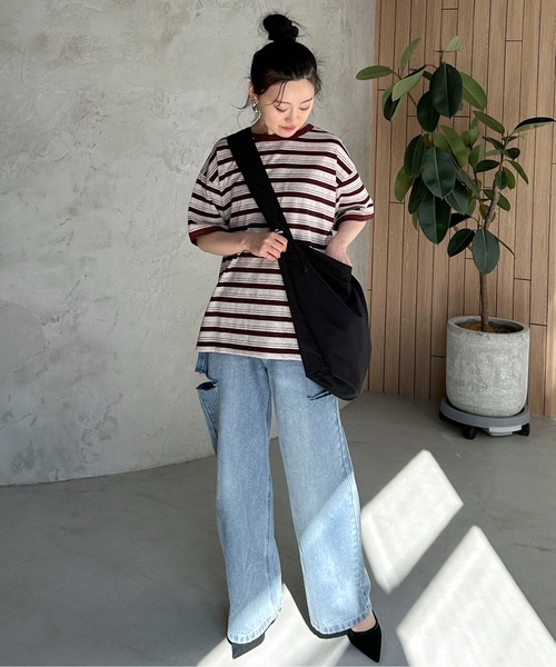 feepur（フェピュール）の「ランダムボーダールーズリンガーTee（Tシャツ/カットソー・レディース・カーキ/ブラック/エンジ・MEDIUM）」の6枚目の写真