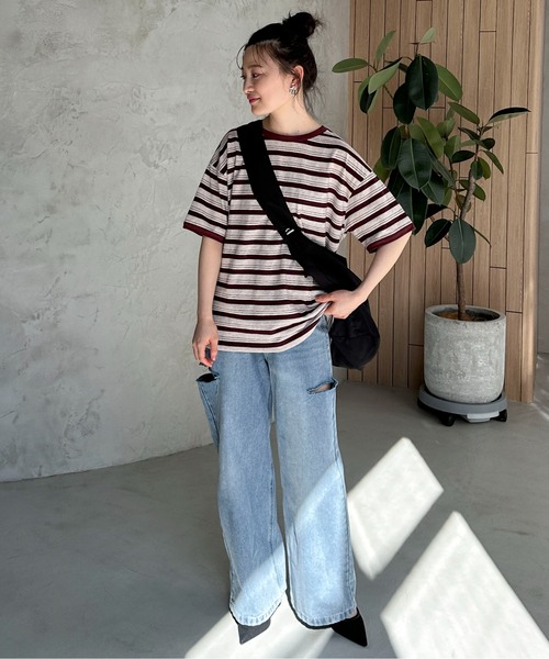 feepur（フェピュール）の「ランダムボーダールーズリンガーTee（Tシャツ/カットソー・レディース・カーキ/ブラック/エンジ・MEDIUM）」の15枚目の写真