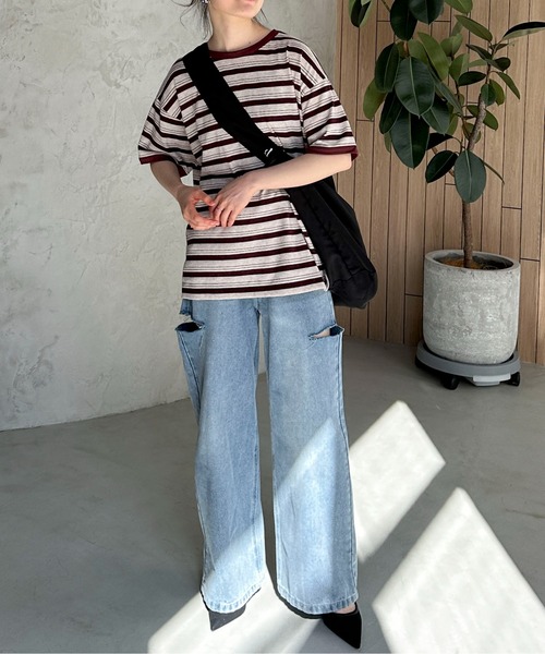 feepur（フェピュール）の「ランダムボーダールーズリンガーTee（Tシャツ/カットソー・レディース・カーキ/ブラック/エンジ・MEDIUM）」の17枚目の写真