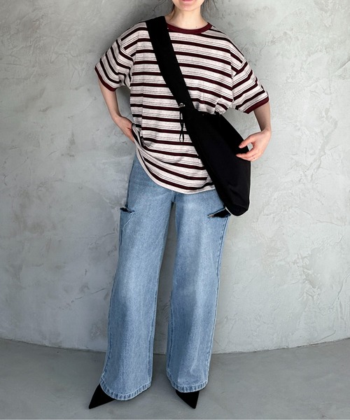 feepur（フェピュール）の「ランダムボーダールーズリンガーTee（Tシャツ/カットソー・レディース・カーキ/ブラック/エンジ・MEDIUM）」の8枚目の写真