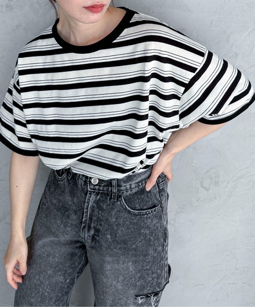 feepur（フェピュール）の「ランダムボーダールーズリンガーTee（Tシャツ/カットソー・レディース・カーキ/ブラック/エンジ・MEDIUM）」の18枚目の写真