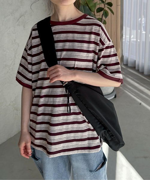 feepur（フェピュール）の「ランダムボーダールーズリンガーTee（Tシャツ/カットソー・レディース・カーキ/ブラック/エンジ・MEDIUM）」の9枚目の写真