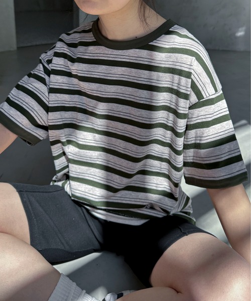 feepur（フェピュール）の「ランダムボーダールーズリンガーTee（Tシャツ/カットソー・レディース・カーキ/ブラック/エンジ・MEDIUM）」の13枚目の写真