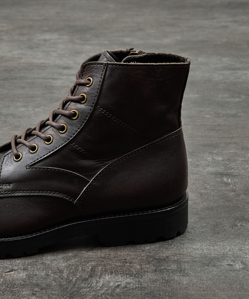 PADRONE(パドローネ)の「PADRONE パドローネ / SIDE ZIP LACE UP BOOTS (WATER PROOF LEATHER) ウォータープルーフサイドジップミリタリーブーツ レインブーツ 撥水 防水 ビブラムソール 日本製 / PU8759-1103(ブーツ・メンズ・ダークブラウン/ブラック・40/41/42)」の9枚目の写真