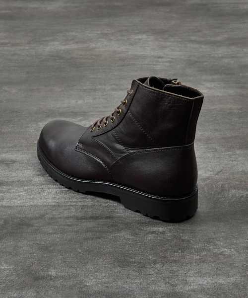 PADRONE(パドローネ)の「PADRONE パドローネ / SIDE ZIP LACE UP BOOTS (WATER PROOF LEATHER) ウォータープルーフサイドジップミリタリーブーツ レインブーツ 撥水 防水 ビブラムソール 日本製 / PU8759-1103(ブーツ・メンズ・ダークブラウン/ブラック・40/41/42)」の8枚目の写真