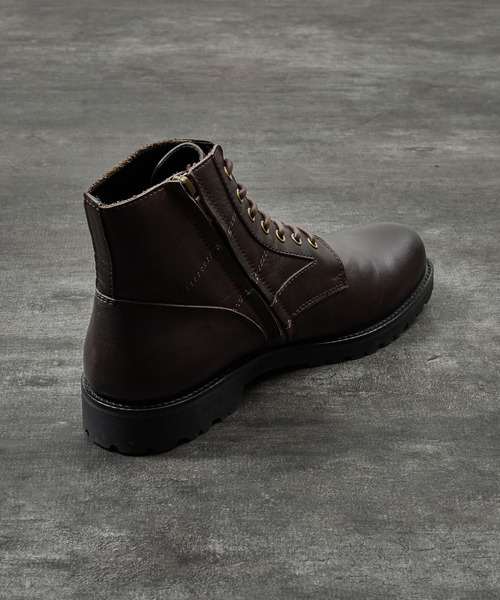 PADRONE(パドローネ)の「PADRONE パドローネ / SIDE ZIP LACE UP BOOTS (WATER PROOF LEATHER) ウォータープルーフサイドジップミリタリーブーツ レインブーツ 撥水 防水 ビブラムソール 日本製 / PU8759-1103(ブーツ・メンズ・ダークブラウン/ブラック・40/41/42)」の7枚目の写真