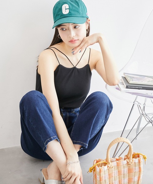 ROPE' PICNIC（ロペピクニック）の「コード使いカップ付きリブキャミインナー（キャミソール・レディース・ブラック/ベージュ/キナリ・36/38）」の6枚目の写真