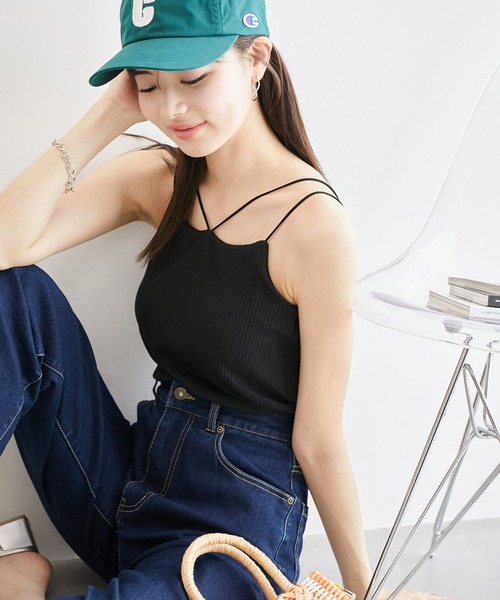 ROPE' PICNIC（ロペピクニック）の「コード使いカップ付きリブキャミインナー（キャミソール・レディース・ブラック/ベージュ/キナリ・36/38）」の7枚目の写真