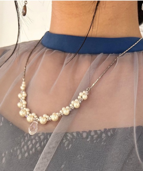 Cupid Heart（キューピッドハート）の「【Cupid Heart】結婚式用！クリアドロップパールネックレス（ネックレス・レディース・シルバー/ゴールド・MEDIUM）」の2枚目の写真