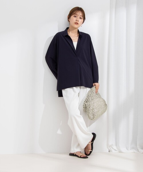 NOLLEY’S（ノーリーズ）の「アクティブ スキッパーシャツ（シャツ/ブラウス・レディース・ネイビー/ホワイト・FREE）」の3枚目の写真