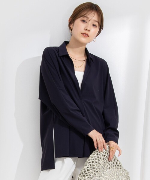 NOLLEY’S（ノーリーズ）の「アクティブ スキッパーシャツ（シャツ/ブラウス・レディース・ネイビー/ホワイト・FREE）」の7枚目の写真