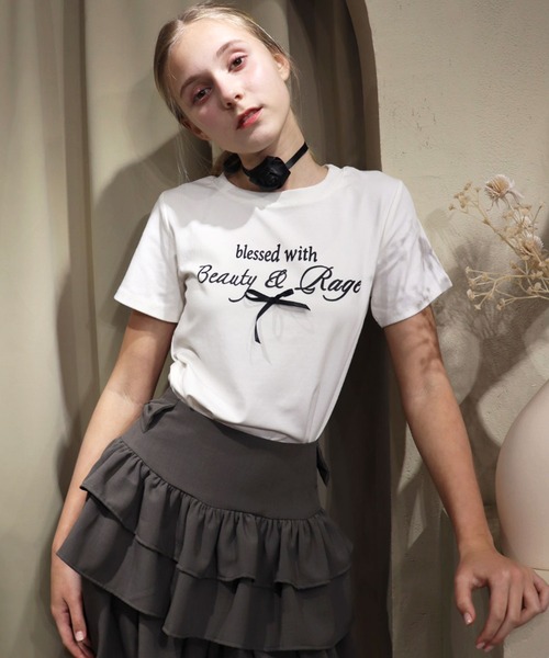 titty＆Co. PETIT（ティティアンドコープティ）の「レタリングリボンTシャツ（Tシャツ/カットソー・レディース・ホワイト/ピンク・FREE）」の2枚目の写真