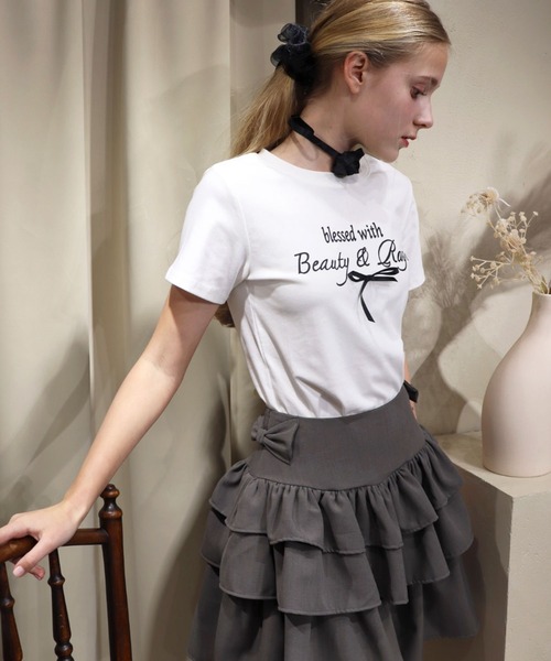 titty＆Co. PETIT（ティティアンドコープティ）の「レタリングリボンTシャツ（Tシャツ/カットソー・レディース・ホワイト/ピンク・FREE）」の5枚目の写真