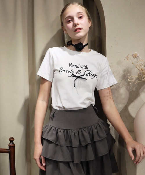 titty＆Co. PETIT（ティティアンドコープティ）の「レタリングリボンTシャツ（Tシャツ/カットソー・レディース・ホワイト/ピンク・FREE）」の4枚目の写真