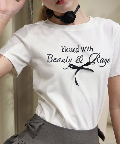 titty＆Co. PETIT（ティティアンドコープティ）の「レタリングリボンTシャツ（Tシャツ/カットソー・レディース・ホワイト/ピンク・FREE）」の7枚目の写真