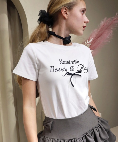 titty＆Co. PETIT（ティティアンドコープティ）の「レタリングリボンTシャツ（Tシャツ/カットソー・レディース・ホワイト/ピンク・FREE）」の6枚目の写真