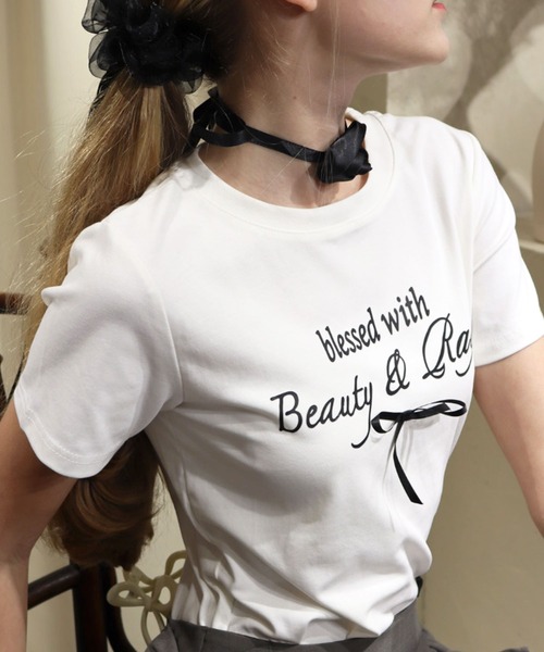 titty＆Co. PETIT（ティティアンドコープティ）の「レタリングリボンTシャツ（Tシャツ/カットソー・レディース・ホワイト/ピンク・FREE）」の8枚目の写真