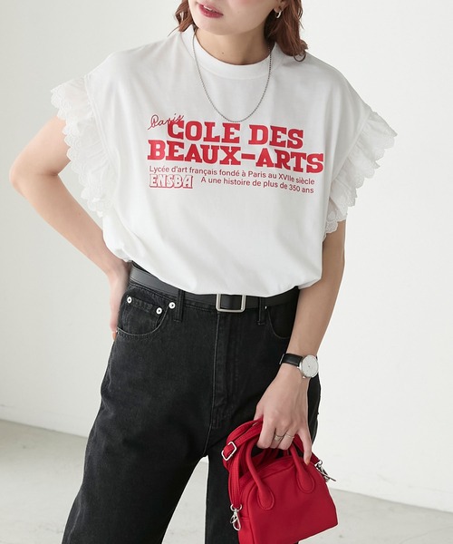 BONLECILL(ボンルシール)の「ハートレースフレンチスリーブロゴTEE(Tシャツ/カットソー・レディース・ブラック/チャコールグレー/オフホワイト/グレー・FREE)」の6枚目の写真
