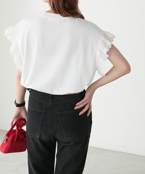 BONLECILL(ボンルシール)の「ハートレースフレンチスリーブロゴTEE(Tシャツ/カットソー・レディース・ブラック/チャコールグレー/オフホワイト/グレー・FREE)」の8枚目の写真